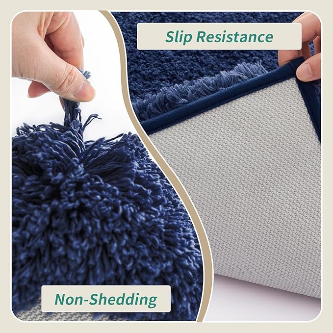 Bathroom Runner Rug 24x70 Navy Non Slip Fluffy Long Bath Mat for Bathroom Floor Washable Plush Luxury Bath Rug for Tub Absorbent Shower Sink Mat Bedside Rug