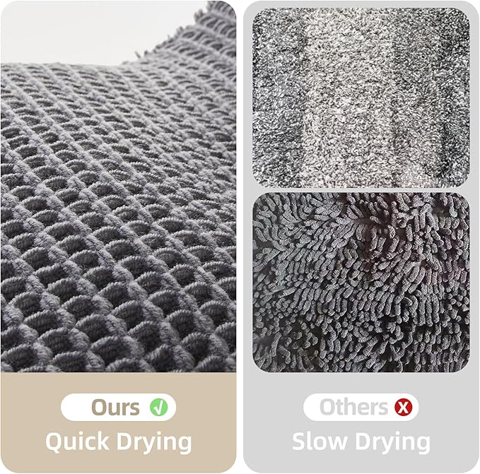 Waffle Bath Mat, Boho Bathroom Rugs Non Slip Washable Super Absorbent Quick Dry Bath Mat Farmhouse Bathroom Decor, 30"x20" Grey