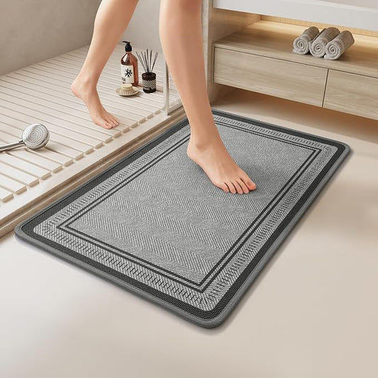 16"×24" Non Slip Bath Mat with Rubber Backing, Absorbent Quick Dry Bath Mats Washable, Low Pile Bathroom Rugs Fit Under Door for Bathroom Floor, Shower and Sink, Grey