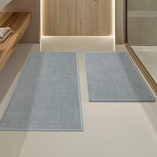 YIHOUSE Light Grey Bathroom Rug Sets 2 Piece, Bathroom Mat Quick Dry, Thin Bath Rug Set,Absorbent Bath Mat for Bathroom Non Slip Washable for Toilet and Floor 17"x24"+17"x32"