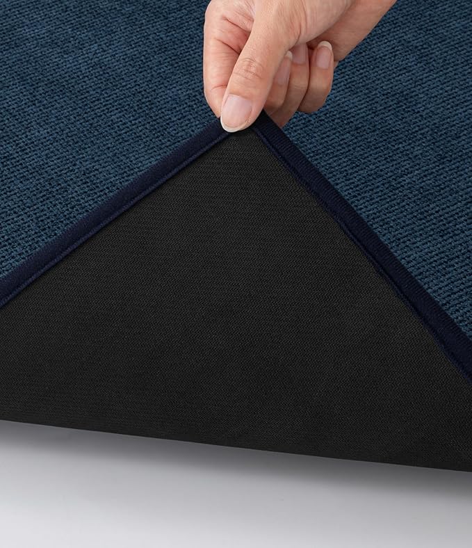 YIHOUSE Bathroom Rugs Mat 16x32, Non Slip Quick Dry Bath Mats for Bathroom Absorbent Ultra Thin Bath Rugs Machine Washable Fit Under Door for Sink, Cabinet, Laundry (Dark Blue, 16"x32")