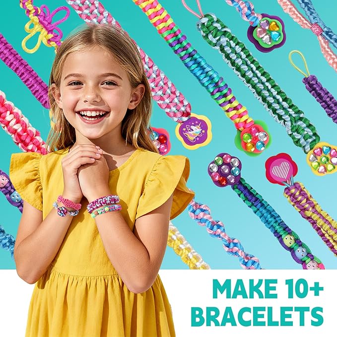 DDAI Bling Bracelet Kit for Girls Age 7-12 – Sparkly Friendship Craft Set with Gems, Threads & Stickers – Birthday Gift for 8 9 10 11 Year Old Girls & Holiday Surprise