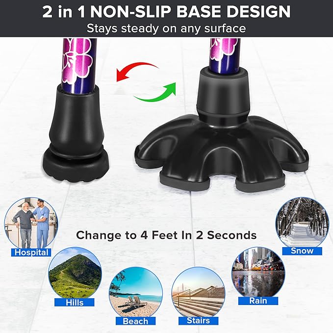 Elegant Walking Cane for Women, Foldable & Adjustable Cane for Seniors with Self-Standing Tip | Lightweight Mobility Aid for Stability & Balance Support