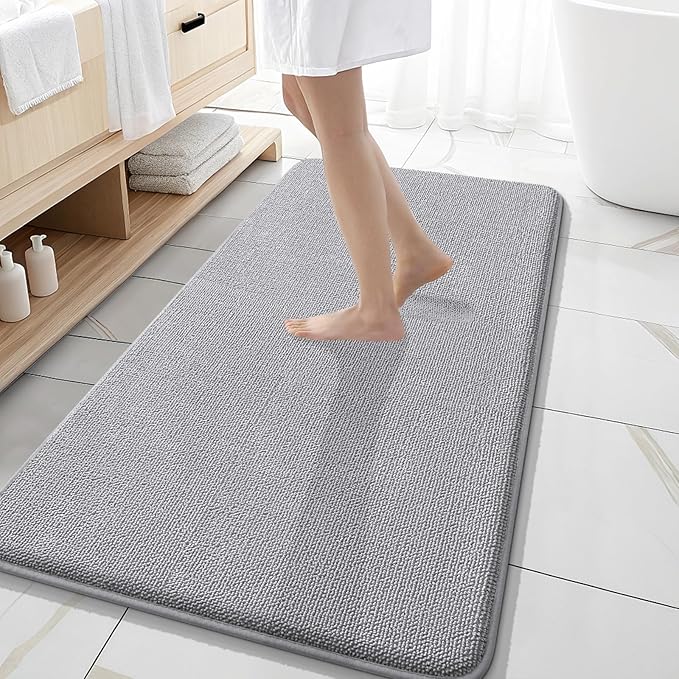 OLANLY Thick Memory Foam Bath Mat Rug 47x20, Extra Soft Absorbent Bathroom Rug, Quick Dry Bath Mats, Non-Slip, Machine Washable Carpet for Bathroom, Tub and Shower, Home Decor Accessories, Grey
