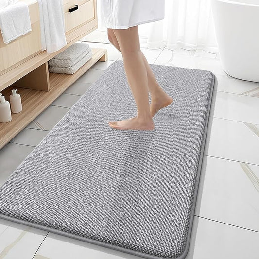 OLANLY Thick Memory Foam Bath Mat Rug 47x20, Extra Soft Absorbent Bathroom Rug, Quick Dry Bath Mats, Non-Slip, Machine Washable Carpet for Bathroom, Tub and Shower, Home Decor Accessories, Grey