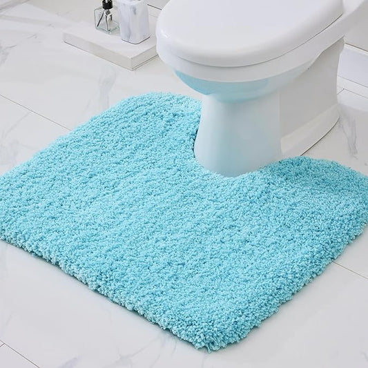 Toilet Rug 22x24 Teal Non Slip Fluffy Toilet Floor Mat U Shaped Washable Bathroom Contour Rug for Toilet Absorbent Thick Toilet Carpet
