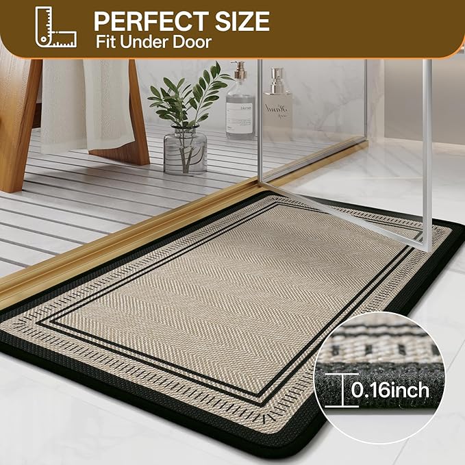 24"×35" Non Slip Bath Mat with Rubber Backing, Absorbent Quick Dry Bath Mats Washable, Low Pile Bathroom Rugs Fit Under Door for Bathroom Floor, Shower and Sink, Brown
