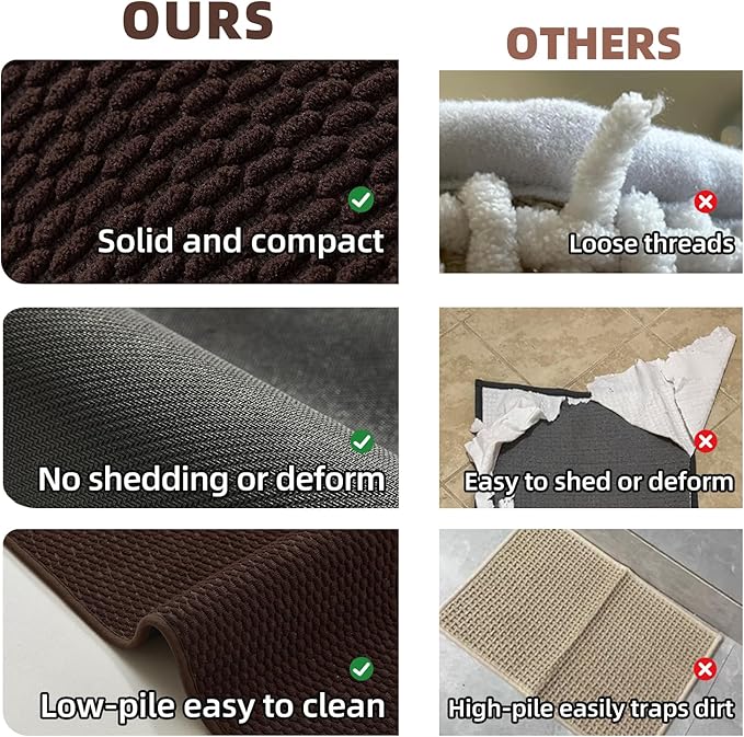 Bathroom Runner Rugs, Long Bath Mat Runner Washable Thin Quick Dry Low Pile Bathroom Runner Rugs Non Slip, Brown 16"x60"