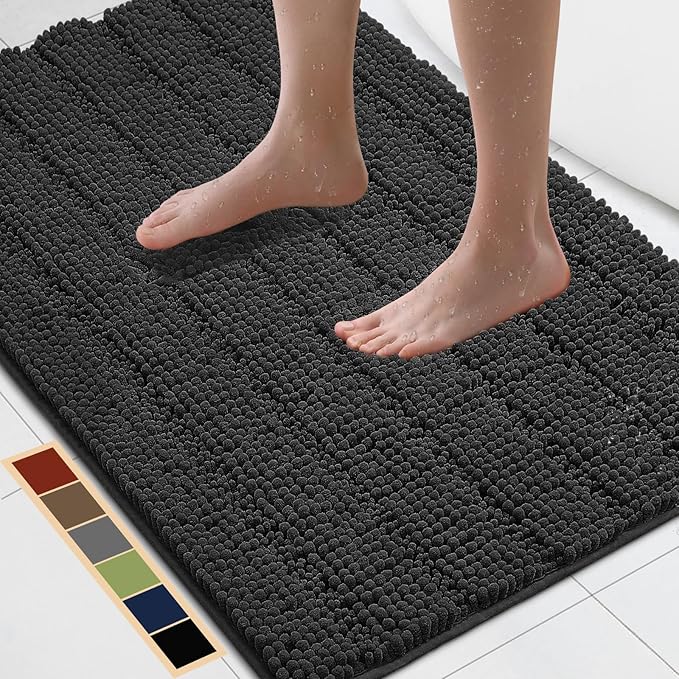 Bcoimo 36"×24" Chenille Bath Mat – Non-Slip with Backing Bath Rug Ultra-Absorbent and Machine Washable Bathroom Mat Quick-Dry Design. Ideal for Bathroom and Tub Areas