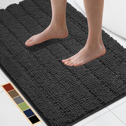 Bcoimo 36"×24" Chenille Bath Mat – Non-Slip with Backing Bath Rug Ultra-Absorbent and Machine Washable Bathroom Mat Quick-Dry Design. Ideal for Bathroom and Tub Areas