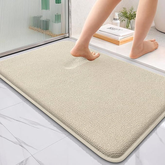 OLANLY Thick Memory Foam Bath Mat Rug 36x24, Extra Soft Absorbent Bathroom Rug, Quick Dry Bath Mats, Non-Slip, Machine Washable Carpet for Bathroom, Tub and Shower, Home Decor Accessories, Sand