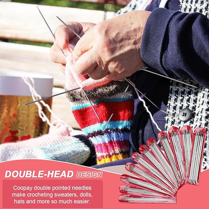 Coopay 55pcs Double Pointed Knitting Needles Set, 2.0mm-6.5mm, Sock Knitting Needles, 20cm Metal DPN Shorties Knitting Needle for Socks Gloves Hats, Double Pointed Needles with Knitting Needle Gauge