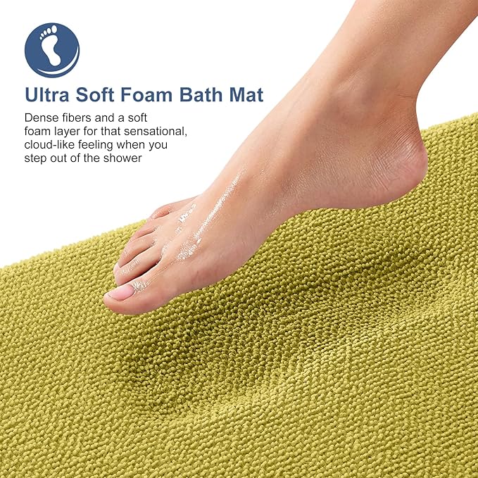 OLANLY Thick Memory Foam Bath Mat Rug 24x16, Extra Soft Absorbent Bathroom Rug, Quick Dry Bath Mat, Non-Slip, Machine Washable Carpet for Bathroom, Tub and Shower, Home Decor Accessories, Deep Mustard