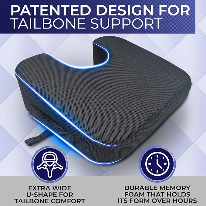 YogiBum Patented Cushion | Extra Large Tailbone Gap | Med Size for 150-190lbs | XL Size for 190lbs+ | Relief for LowBack, Tailbone, Sciatica, Hemorrhoids | Snug Fit on Office/Computer Chairs