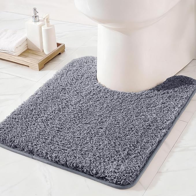 Exclusivo Mezcla Toilet Rugs U-Shaped 20x24, Extra Soft Non Slip Absorbent Water Microfiber Bath Rugs, Machine Washable Quick Dry Bath Mats for Toilet, Solid Grey