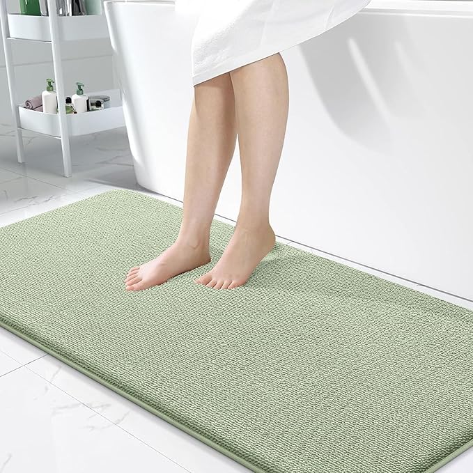 OLANLY Thick Memory Foam Bath Mat Rug 47x24, Extra Soft Absorbent Bathroom Rug, Quick Dry Bath Mats, Non-Slip, Machine Washable Carpet for Bathroom, Tub and Shower, Home Decor Accessories, Sage Green