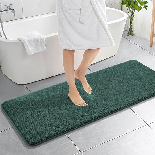 OLANLY Thick Memory Foam Bath Mat Rug 59x20, Extra Soft Absorbent Bathroom Rug, Quick Dry Bath Mats, Non-Slip, Washable Carpet for Bathroom, Tub and Shower, Home Decor Accessories, Blackish Green