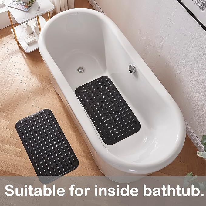 Yanzifly Bathtub Mat Non Slip Bath Mat for Tub Silicone Soft Bath Tub Mat Non Slip Shower Mats, Suction Cups Bath Tub Anti Slip Matt for Family Use, Machine Washable- Black