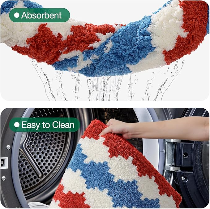 LUMI Bathroom Rugs with Wave, Soft Absorbent Bath Mat for Modern Home Decor, Non-Slip Quick-Dry Bath Rug, Machine Washable Floor Mat for Shower and Tub, Entryway, 16"x24", Azure Wave