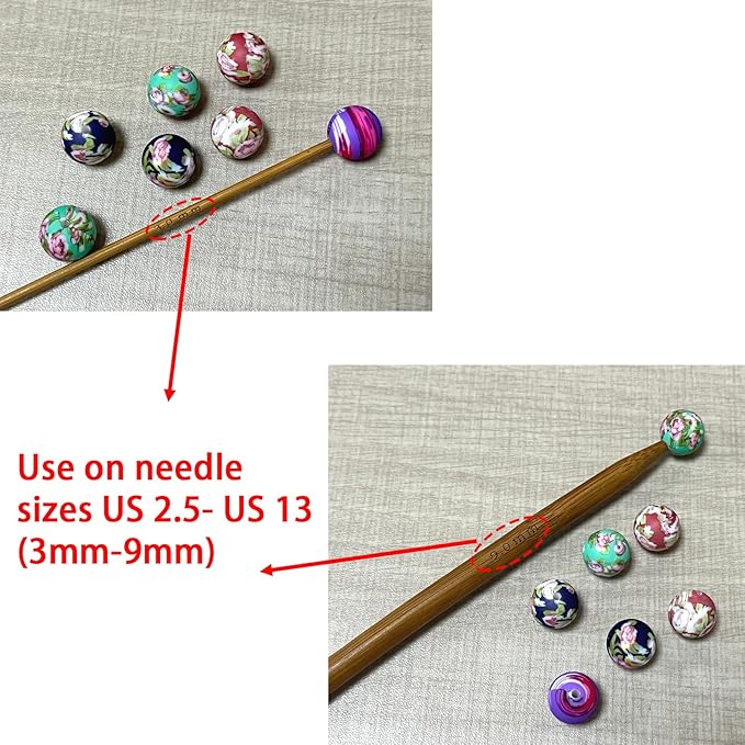 SPANSEE 8 PCS Round Ball Flower Print Stitch Stoppers, Knitting Needle Point Protectors, Stitch Holders for Knitting, Knitting Needle Caps, Knitting Supplies fit Size 2.5-13 (3mm-9mm) Needles