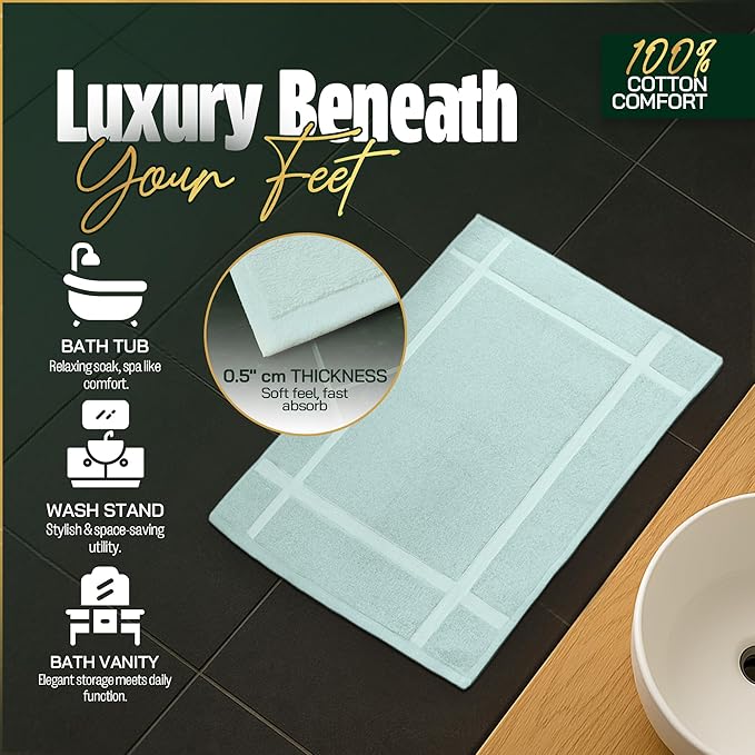 Pearl Linens Pack of 6 100% Cotton Bath Mat 18x25 inches, Soft & Absorbent Quick Dry Bathroom Mat Set, Not Bathroom Rugs, After Shower Mat, Bath Tub Mat, 687 GSM, Machine Washable, Mint Green