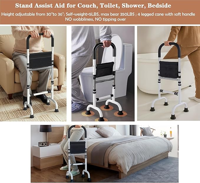 Stand Assist Aid for Elderly; Quad Walking Canes for Seniors; Couch Stand Assist; Aids for Getting Up from Toilet/Recliner/Bed; Height Adjustable 30'' to 36 ''; Soft Handle; 4 Legged feet