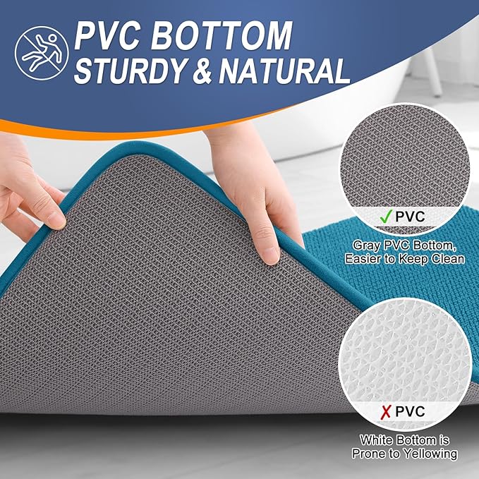 OLANLY Thick Memory Foam Bath Mat Rug 44x24, Extra Soft Absorbent Bathroom Rug, Quick Dry Bath Mat, Non-Slip, Machine Washable Carpet for Bathroom, Tub and Shower, Home Decor Accessories, Peacock Blue