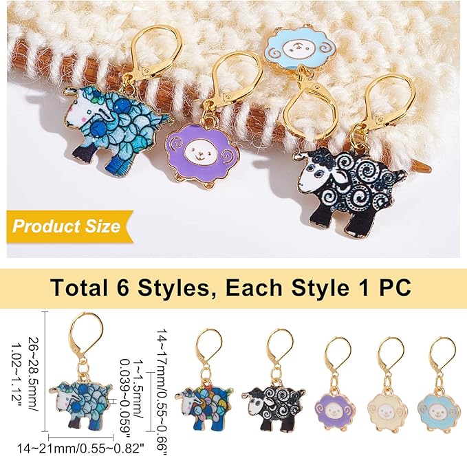 NBEADS 6 Pcs Sheep Stitch Markers, Alloy Enamel Crochet Stitch Marker Charms Locking Knitting DIY Handmade Gift for Weaving Sewing Accessories Quilting Jewelry Making