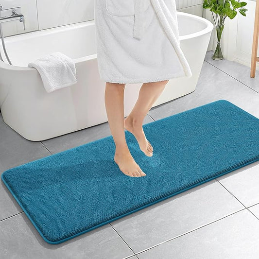 OLANLY Thick Memory Foam Bath Mat Rug 59x20, Extra Soft Absorbent Bathroom Rug, Quick Dry Bath Mat, Non-Slip, Machine Washable Carpet for Bathroom, Tub and Shower, Home Decor Accessories, Peacock Blue