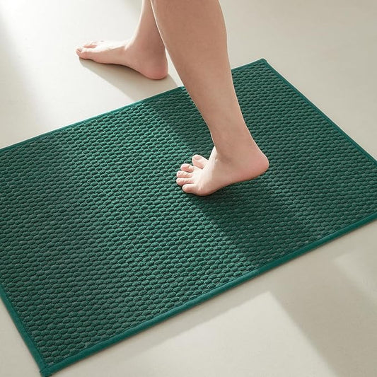 Bathroom Rugs Non Slip Washable, Super Absorbent Thin Bath Mat Small Quick Dry Low Pile Bathroom Rug, Dark Green 20"x30"