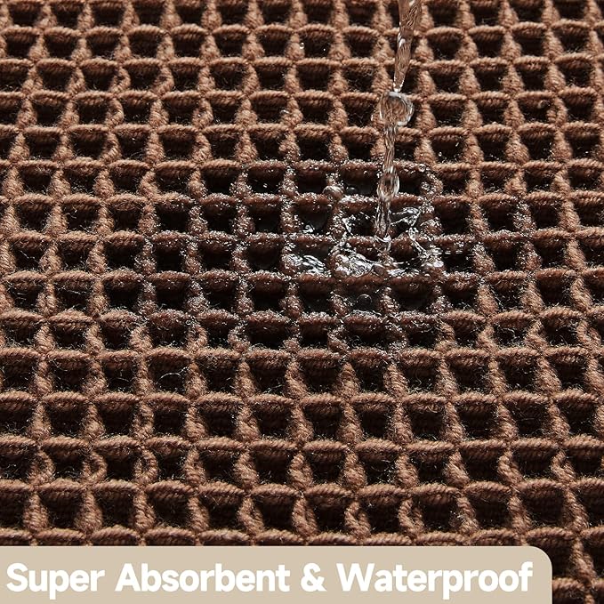 Waffle Bath Mat, Boho Bathroom Rugs Non Slip Washable Super Absorbent Quick Dry Bath Mat Farmhouse Bathroom Decor, 36"x24" Mocha