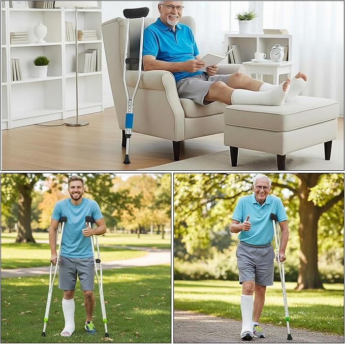 Soft Crutch Pads & Hand Grips/Tips - Comfort Set, Protection Covers, Walking Aid Accessories for Elderly & Young, Padded Support Pillow for Pain Relief (Black)