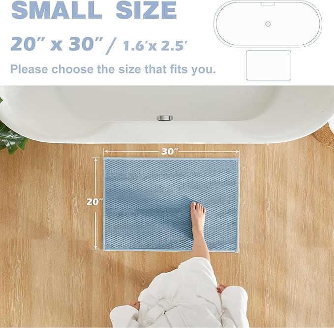 Bathroom Rugs Non Slip Washable, Super Absorbent Thin Bath Mat Small Quick Dry Low Pile Bathroom Rug, Debim Blue 20"x30"