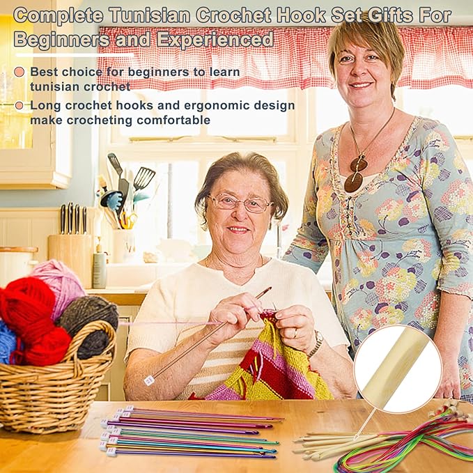 Coopay 23 PCS Tunisian Crochet Hooks Set Including 11 PCS 2.0-8.0mm Metal Long Crochet Hooks & 12 PCS 3.0-10.0mm Carbonized Bamboo Afghan Crochet Needles with Cable, Crochet Hook Set Extra Long