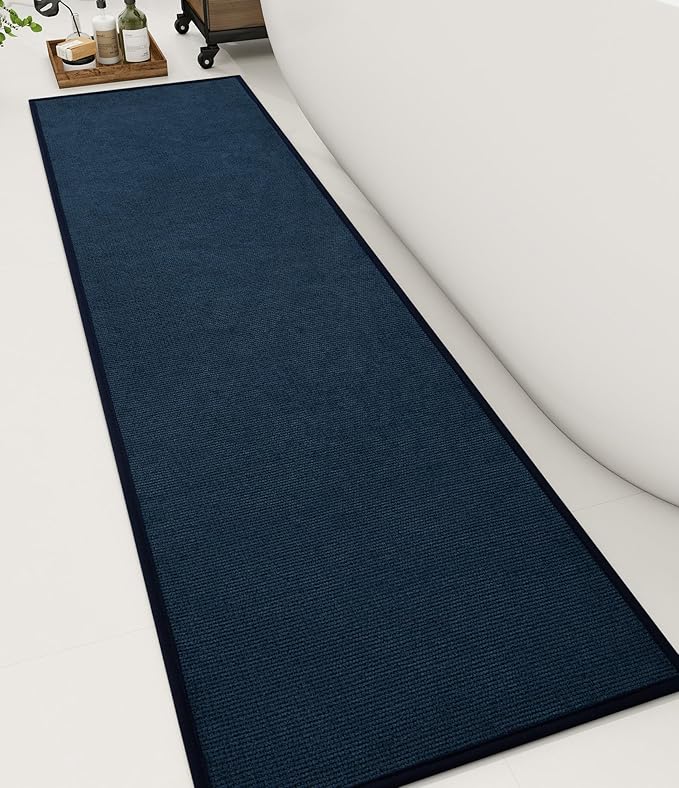 YIHOUSE Bathroom Rugs Mat 16x59, Non Slip Quick Dry Bath Mats for Bathroom Absorbent Ultra Thin Bath Rugs Machine Washable Fit Under Door for Sink, Cabinet, Laundry (Dark Blue, 16"x59")