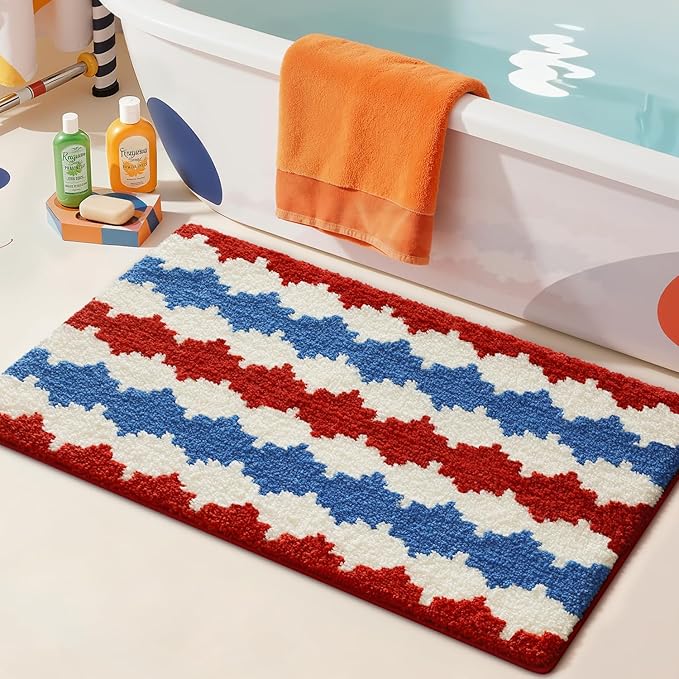 LUMI Bathroom Rugs with Wave, Soft Absorbent Bath Mat for Modern Home Decor, Non-Slip Quick-Dry Bath Rug, Machine Washable Floor Mat for Shower and Tub, Entryway, 20"x32", Azure Wave