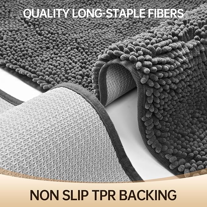 Amyracel Bathroom Rug Mat 36x48, Thick Soft Quick Dry Absorbent Chenille Bath Rug, Rubber Back Non Slip Machine Washable Bath Mat for Bathroom Shower Tub Floor