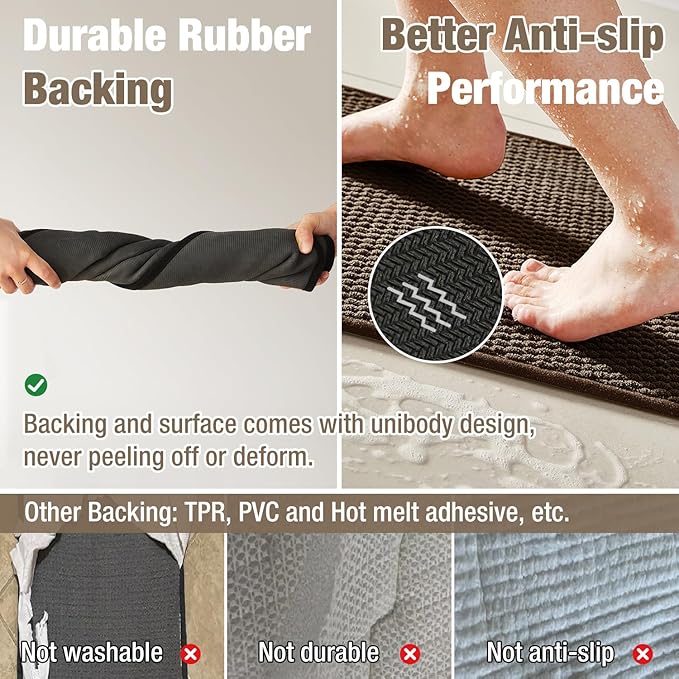 Bathroom Rugs Non Slip Washable, Super Absorbent Thin Bath Mat Small Quick Dry Low Pile Bathroom Rug, Brown 16" x 24" / 1'4" x 2'