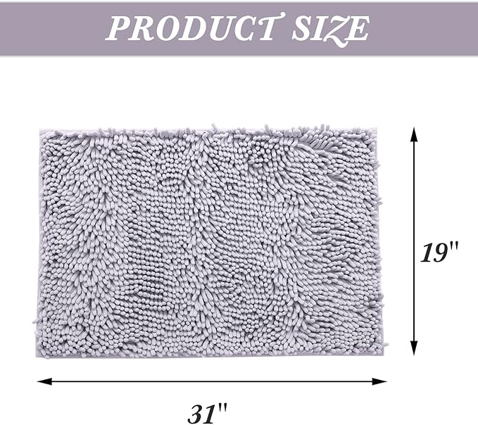 Non-Slip Bath Rug,Extra Soft Microfiber Bedroom Shag Carpet with Anti-Slip Backing,Water/Dust Absorbent Fast Dry Shower Mat,Sound Insulated Stairs Pad,Machine Washable (Grey,19 x 31 Inches)