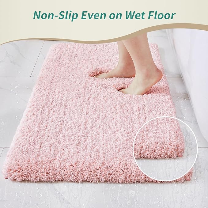 Pink Bathroom Rug 20x32 Non Slip Fluffy Bath Mat for Bathroom Floor Washable Plush Luxury Bath Rug for Tub Soft Shaggy Absorbent Shower Sink Mat