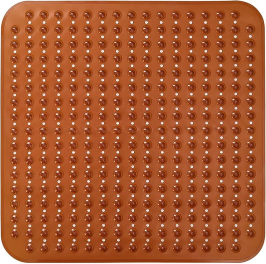 ENKOSI Extra Large Square Non Slip Shower Mat - 31 x 31-inch XL Bathroom Shower Mat - Square Shower Matts for Shower Stall Floors | Secure Suction Cups and Drain Holes (31x31 Clear Brown)