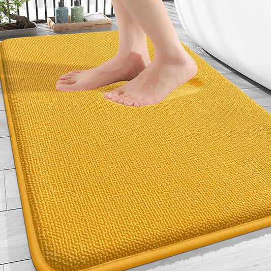 OLANLY Thick Memory Foam Bath Mat Rug 30x20, Extra Soft Absorbent Bathroom Rug, Quick Dry Bath Mats, Non-Slip, Machine Washable Carpet for Floor, Tub and Shower, Home Decor Accessories, Golden Yellow