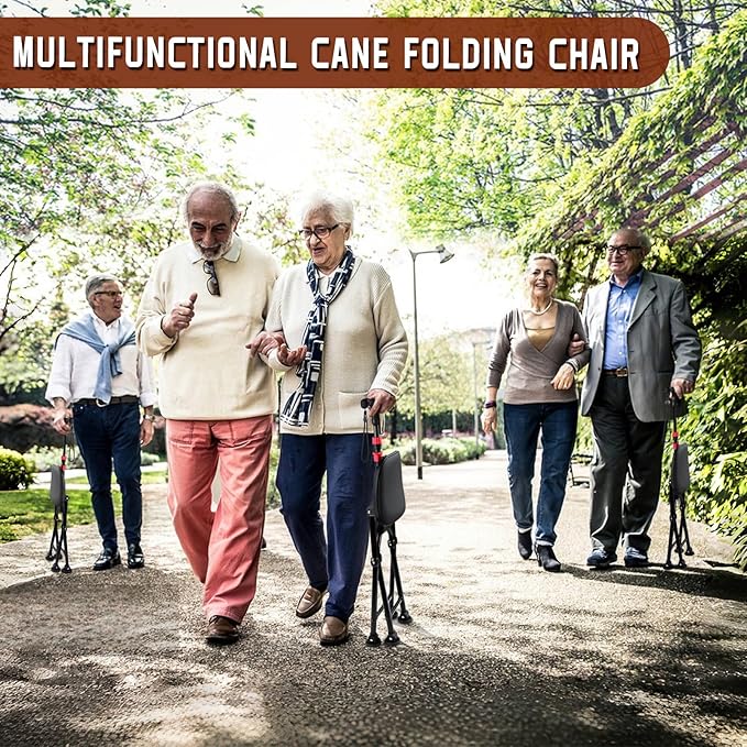 HZZEDNG-Hold 400 lbs Folding Canes with Seat, Allows Durability While Walking and Convenience for Sitting, Aluminum Portable Anti-Slip Cane Seat, Height-Adjustable Walking Cane