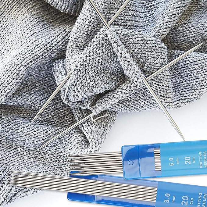 Coopay Short Double Pointed Knitting Needles Kit 20cm, Double Ended Stainless Steel Needles 2.0mm to 5.0mm, DPNS Knitting Pins Set for Beginner & Kids, Sock Knitting Needles 35 Pack & Knitting Gauge