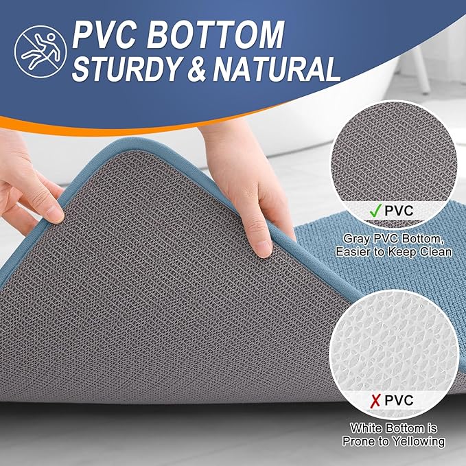 OLANLY Thick Memory Foam Bath Mat Rug 36x24, Extra Soft Absorbent Bathroom Rug, Quick Dry Bath Mats, Non-Slip, Machine Washable Carpet for Bathroom, Tub and Shower, Home Decor Accessories, Airy Blue