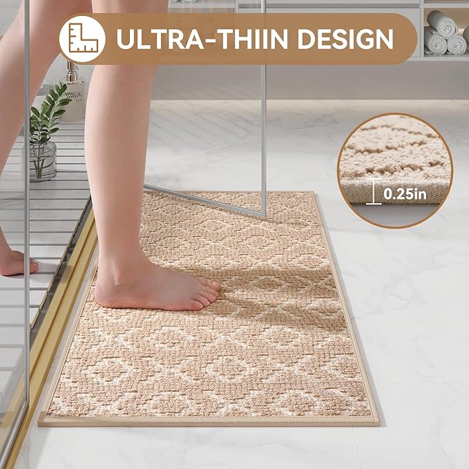 Bathroom Rugs Non Slip, Super Absorbent Quick Dry Bath Mat, Rubber Backing Ultra Thin Bathroom Mats Fit Under Door Bathroom Floor Bathtub Shower