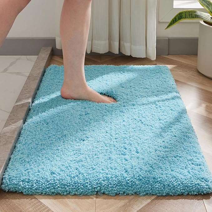 Bathroom Rug 20x32 Non Slip Fluffy Teal Bath Mat for Bathroom Floor Washable Plush Luxury Bath Rug for Tub Soft Shaggy Absorbent Shower Sink Mat