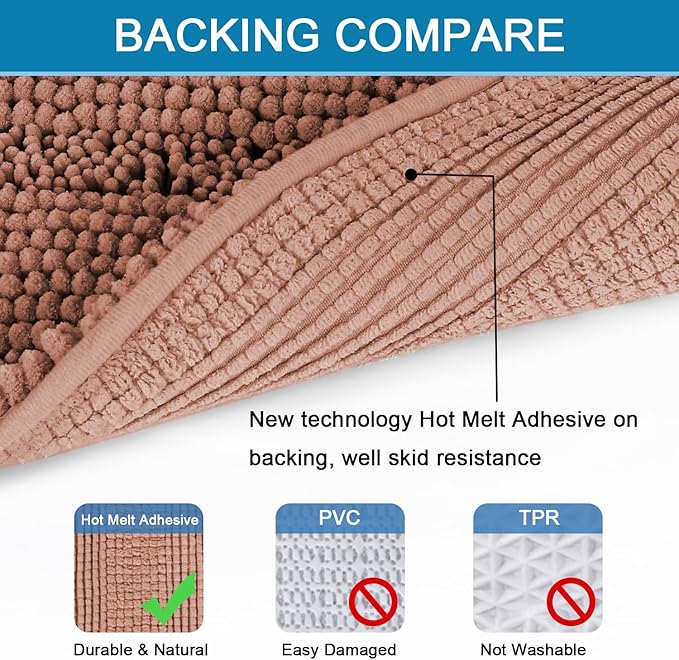 H.VERSAILTEX Bath Rugs for Bathroom Non Slip Bath Mats Extra Thick Chenille Striped Bath Rug Runners 47" x 17" Absorbent Fluffy Soft Shaggy Mats Dry Fast Plush Area Carpet for Bath Room - Muted Clay