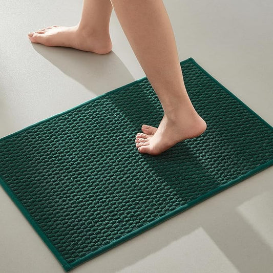 Bathroom Rugs Non Slip Washable, Super Absorbent Thin Bath Mat Small Quick Dry Low Pile Bathroom Rug, Dark Green 16"x24"