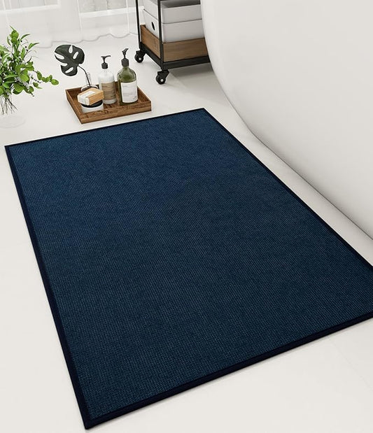 YIHOUSE Bathroom Rugs Mat 24x36, Non Slip Quick Dry Bath Mats for Bathroom Absorbent Ultra Thin Bath Rugs Machine Washable Fit Under Door for Sink, Cabinet, Laundry (Dark Blue, 24"x36")